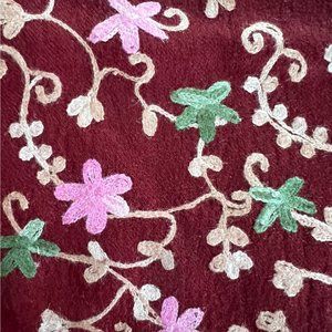 Soft, Wool Embroidered Red Scarf - handmade